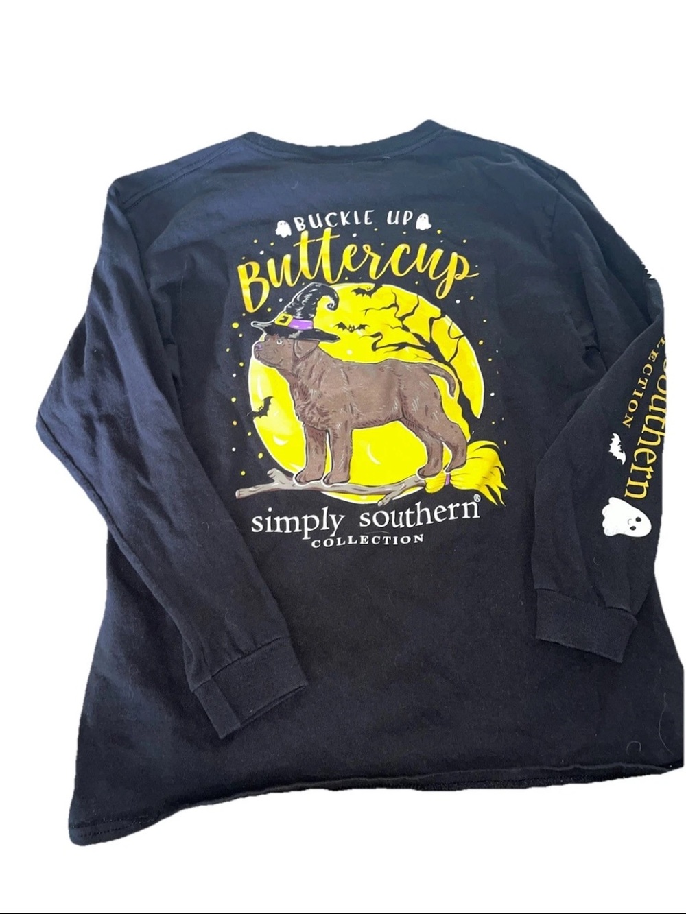 Simply Southern Halloween Long Sleeve Tshirt Youth L Buckle Up Buttercup Dog